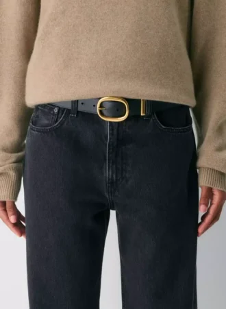 Cinturón ancho de cuero liso y latón macizo Lifetime