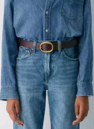 Cinturón ancho de cuero liso y latón macizo Lifetime