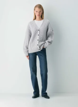 Cárdigan de cuello en V de lana merino Heritage Knit