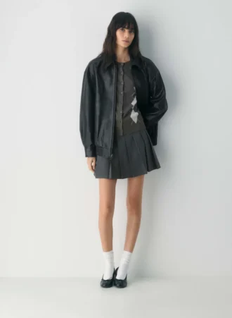 Falda micro plisada de oliva