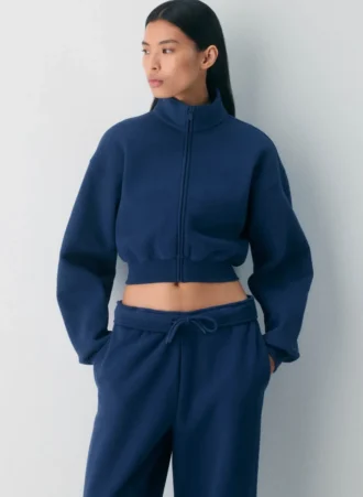 Sudadera acogedora Boyfriend Mock Crop Zip-up