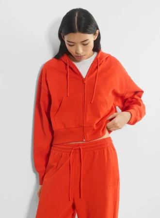 Sudadera con capucha y cremallera Boyfriend Boxy de felpa Terry